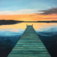 Obraz premium Serenity at the Shore: Sea Green Dock Point of View Leading to the End