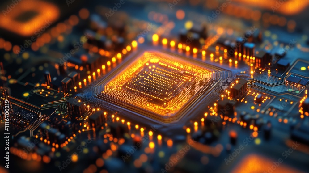 Poster illuminated microchip on a circuit board