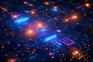 Obraz premium Futuristic vector illustration of a aqua circuit board with intricate digital tech elements, perfect for advanced technology backgrounds.