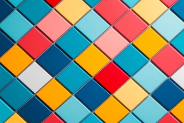 Colorful geometric tile pattern with a diagonal design of bright squares