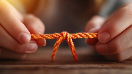 Close-up of vibrant string knotted neatly, symbolizing unity, connection, and the strength inherent...