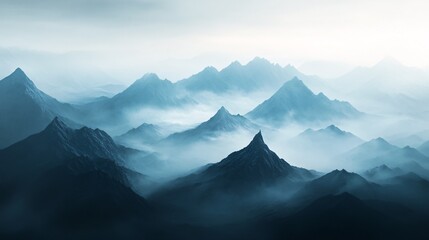 Majestic Mountain Range in Mist