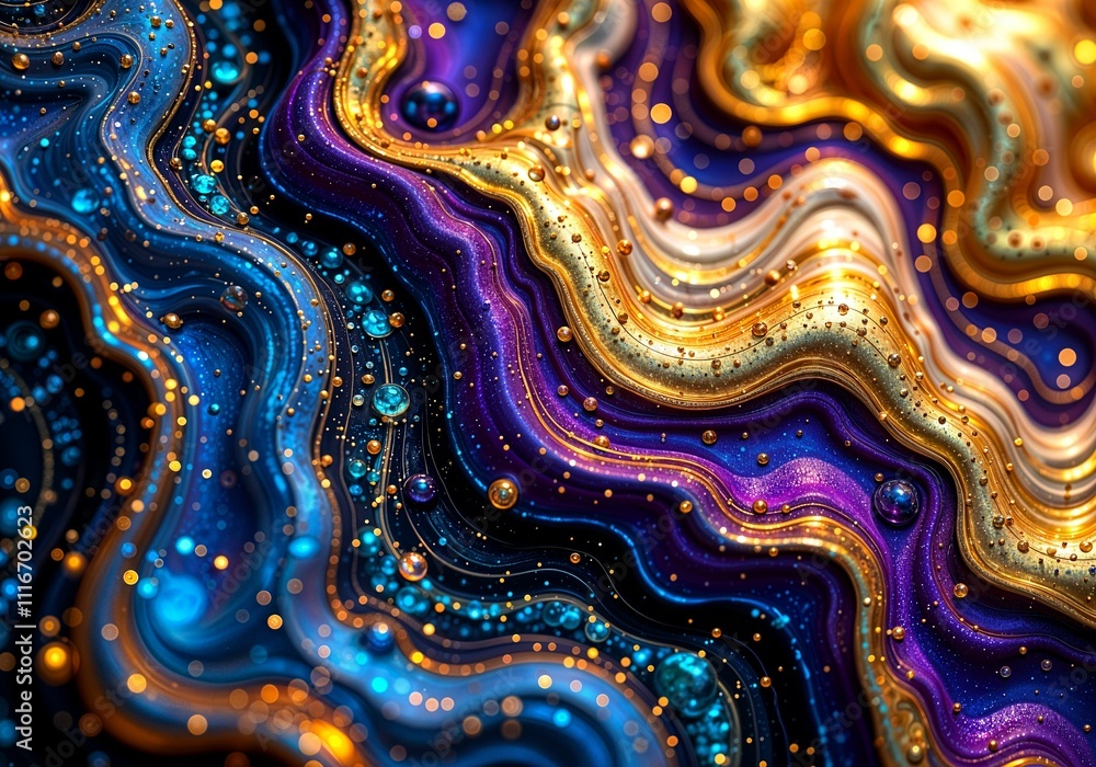 Poster abstract fluid art with ethereal swirling patterns and prismatic light effects