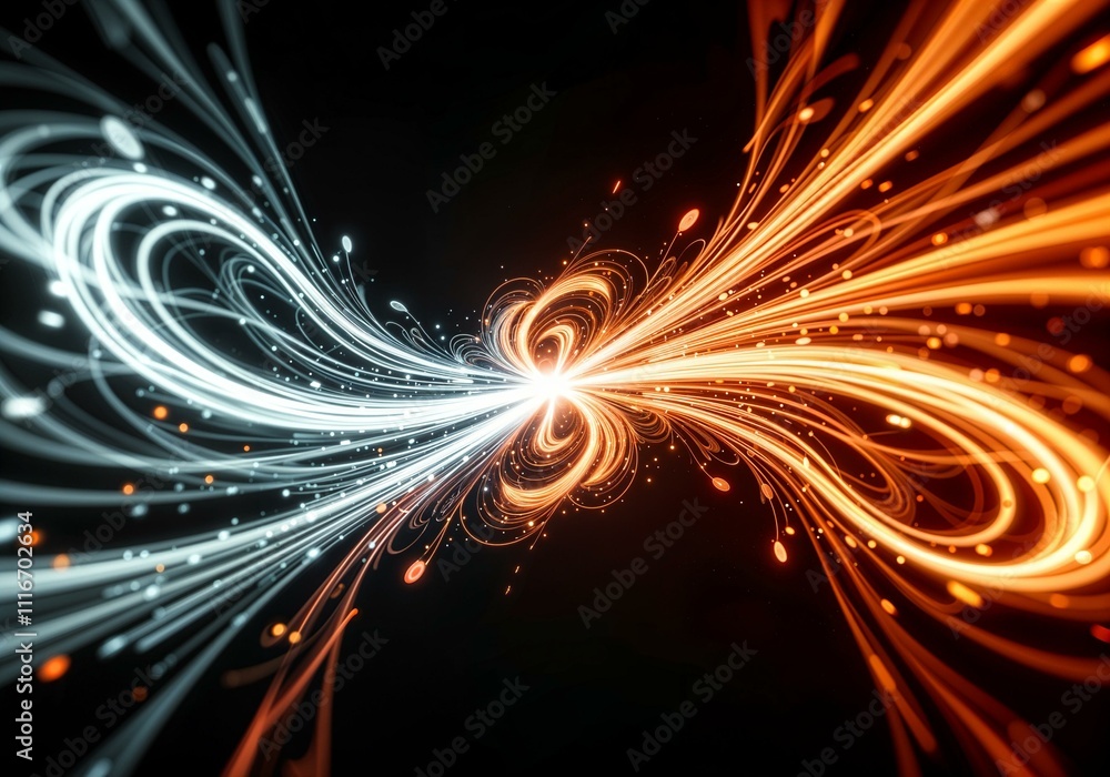 Poster abstract flock in motion with dynamic light effects and art nouveau curves