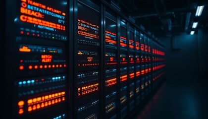 Naklejka premium Data Center Server Room Network Technology Cybersecurity and Digital Infrastructure