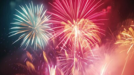 Fototapeta premium Fireworks night sky background illustration