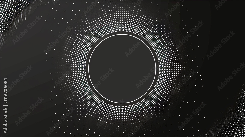 Poster intriguing patterns emerge in a dark space with a central glowing circle