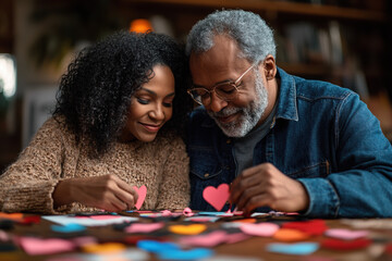 Fototapeta premium Heartwarming DIY Valentine’s moment filled with creativity, laughter, and affection. 