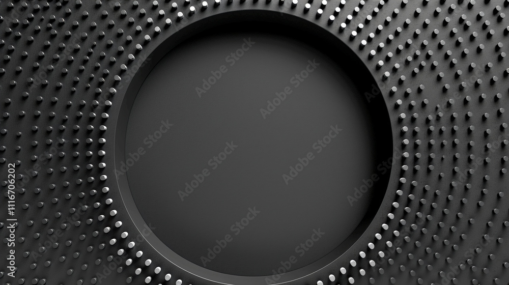 Poster Innovative black design featuring punctuated patterns with a central void