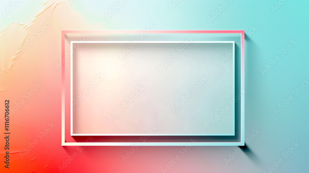 Poster creative design featuring a minimalistic rectangular frame against a colorful backdrop