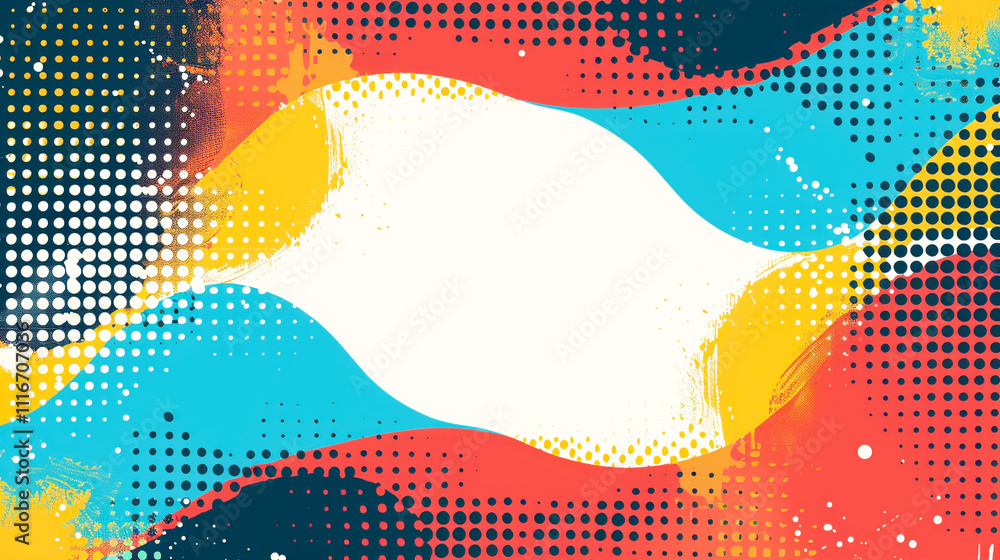 Poster vibrant abstract design with bold colors and dynamic shapes creating visual rhythm