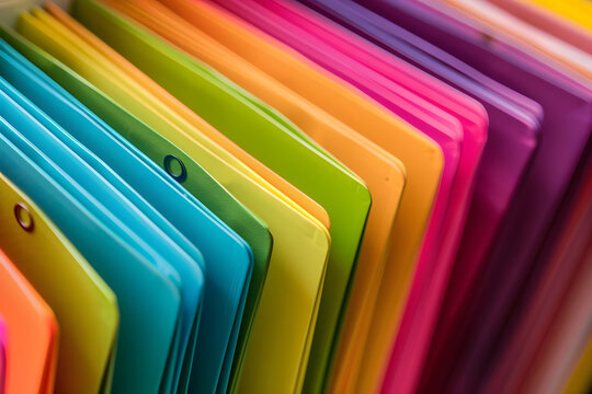vibrant colored folders highlighting grant opportunities in a busy organizational setting. generative ai