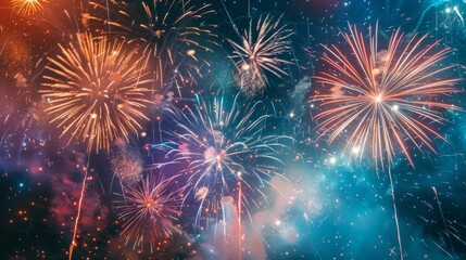 Fototapeta premium Fireworks night sky background illustration