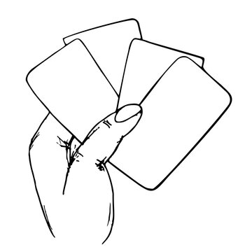 recommend clip art: Hand holding playing cards. Cards game. Prophecies. Spells. Sketch line vector illustration