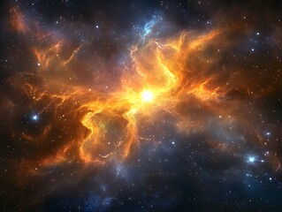 Obraz premium Mesmerizing abstract image featuring swirling golden particles in a spiral formation, evoking cosmic energy and dynamic motion against a dark background