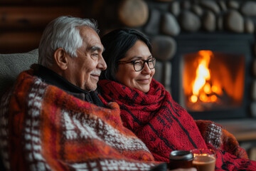 Obraz premium Romantic and peaceful Valentine’s moment featuring warmth, love, and intimacy by the fire. 