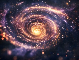 Obraz premium Mesmerizing abstract image featuring swirling golden particles in a spiral formation, evoking cosmic energy and dynamic motion against a dark background