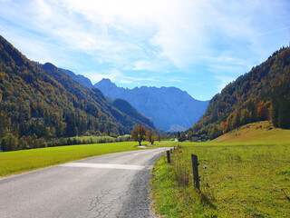 landscape of Logar valley - mountains Kamnik Alps in Slovenia