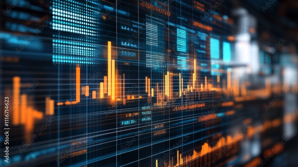 Poster digital display with data and financial charts