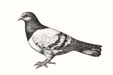 Pigeon dove bird animal sketch engraving fictional character illustration Scratch board
