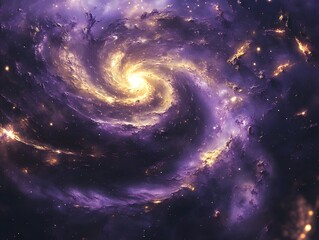 Obraz premium Mesmerizing abstract image featuring swirling golden particles in a spiral formation, evoking cosmic energy and dynamic motion against a dark background