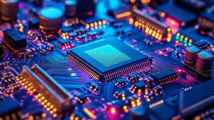 Fototapeta premium Close-up of a Circuit Board with a Processor Chip