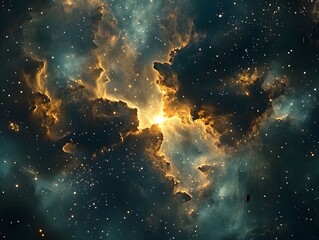 Obraz premium Mesmerizing abstract image featuring swirling golden particles in a spiral formation, evoking cosmic energy and dynamic motion against a dark background