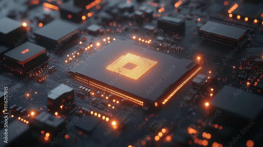 Poster illuminated microchip on a circuit board