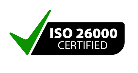 Certification emblem displaying ISO 26000 standard for social responsibility compliance