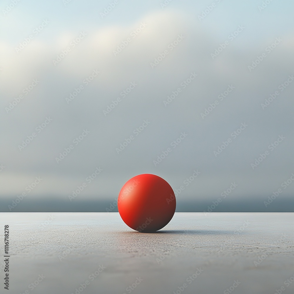 Poster balanced simplicity red sphere on minimalistic surface abstract art tranquil setting aesthetic persp