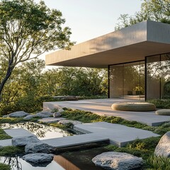 Modern architectural design in nature contemporary home outdoor serenity minimalist environment aesthetic view