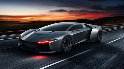 Obraz premium Sport Car Driving at Sunset