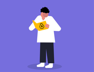 Man reading financial books illustration