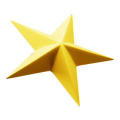 Golden Christmas Star isolated on white Background. Top View Close-Up Gold Star render