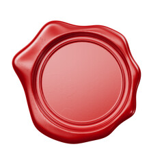 Red Wax Seal with empty center isolated on transparent background. Realisitc old wax stamp. 3d render illustration