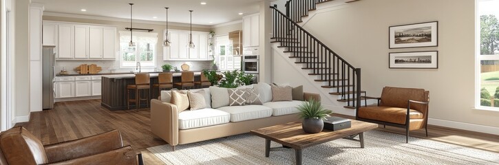 Fototapeta premium Modern Farmhouse Living Room Kitchen Design