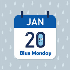 Blue Monday 2025 calendar date January 20, the most depressing day of the year, vector illustration