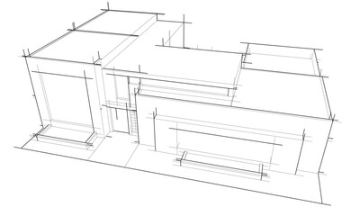 house building sketch architecture 3d illustration