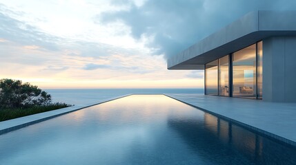 Fototapeta premium Modern villa with swimming pool overlooking tranquil exotic surroundings image