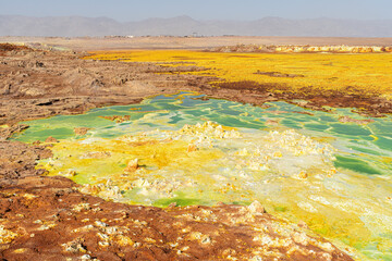 Colourful spings of acid in Dallol, Danakil depression, Ethiopia