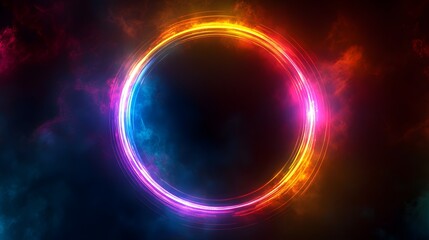 Obraz premium Futuristic abstract 3D holographic shape with fluid iridescent colors and glowing effects, creating a dynamic visual experience against a black background