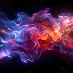 Obraz premium Futuristic abstract 3D holographic shape with fluid iridescent colors and glowing effects, creating a dynamic visual experience against a black background