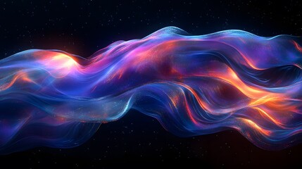 Fototapeta premium Futuristic abstract 3D holographic shape with fluid iridescent colors and glowing effects, creating a dynamic visual experience against a black background