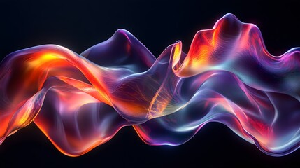 Fototapeta premium Futuristic abstract 3D holographic shape with fluid iridescent colors and glowing effects, creating a dynamic visual experience against a black background