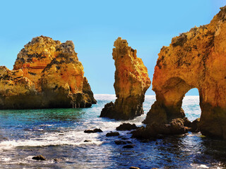 Algarve Portugal. Scenic sea cliffs and coast.