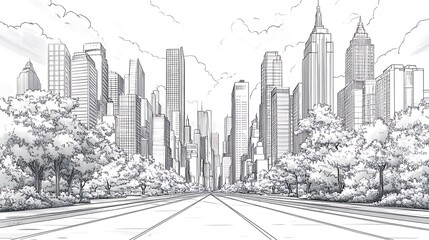 Open Street View Modern City Skyline Skyscrapers Picture