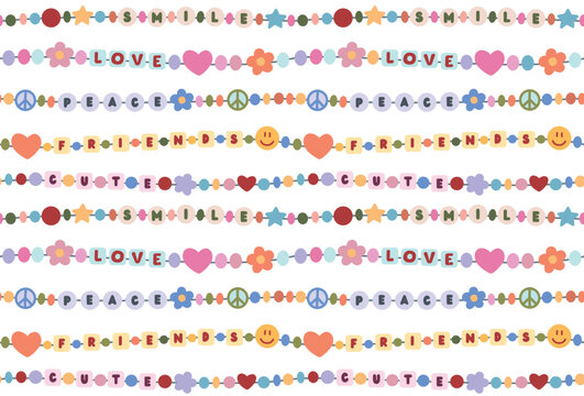 Colorful seamless pattern with various colorful beads. Cartoon background with friendship bracelets