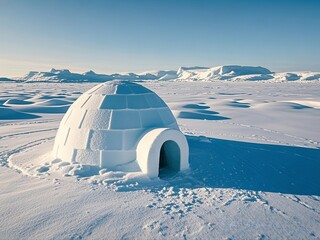 Igloo or snow house is shaped like a dome with a hole in the tunnel. temporary residence of the Eskimo tribe in the north to ward off the cold air