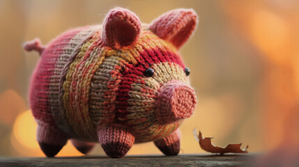 Obraz premium knitted piggybank coins, christmas, money, bank, savings, business, finance, save, banking, currency, wealth, symbol, investment, pink, pig, piggy, piggy bank, piglet, farm, pork, cute, toy, cartoon,