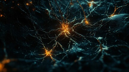Glowing Neural Network  Abstract Brain Cells  Microscopic View